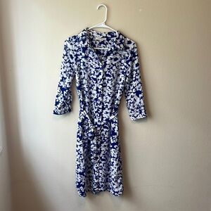 Blue Floral Midi Button Up Dress